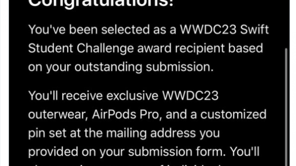 苹果给 WWDC23 Swift 学生挑战赛获胜者发送通知邮件-ios学习从入门到精通尽在姬长信