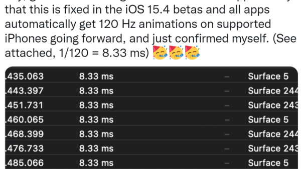 iOS 15.4 Beta 新增支持所有第三方应用的 120Hz ProMotion 刷新率-ios学习从入门到精通尽在姬长信