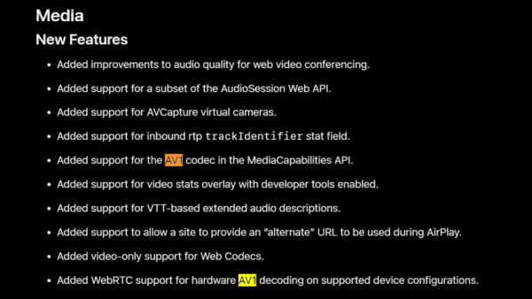 苹果 Safari 浏览器 16.4 Beta 增加支持 AV1 编解码器 API-ios学习从入门到精通尽在姬长信