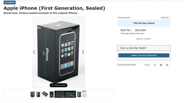RR Auction 拍卖的初代未拆封 iPhone 成拍价为 54904 美元-ios学习从入门到精通尽在姬长信